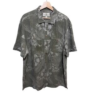 Island Shores Mens XL‎ Washable Silk Hawaiian Green Button Down Shirt